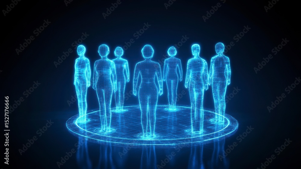 Canvas Prints network of glowing human figures forming a circle on a digital platform.