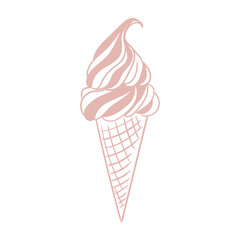 Original hand-drawn illustrations of a cold and sweet ice cream. A vintage ink line drawing for cards, menus, ice cream shops, bakeries, cafes, or graphic design.