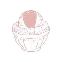 Original hand-drawn illustrations of a cold and sweet ice cream. A vintage ink line drawing for cards, menus, ice cream shops, bakeries, cafes, or graphic design.