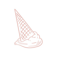 Original hand-drawn illustrations of a cold and sweet ice cream. A vintage ink line drawing for cards, menus, ice cream shops, bakeries, cafes, or graphic design.