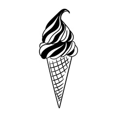 Original hand-drawn illustrations of a cold and sweet ice cream. A vintage ink line drawing for cards, menus, ice cream shops, bakeries, cafes, or graphic design.