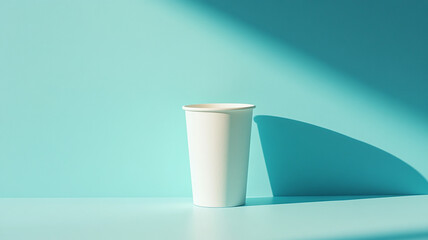Single White Paper Cup on Aqua Background