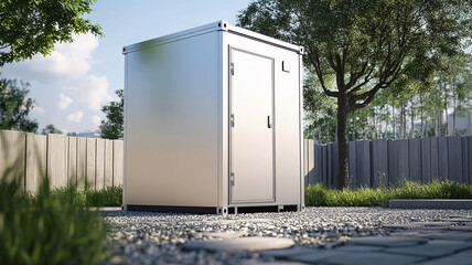 Silver Outdoor Toilet Container in Garden
