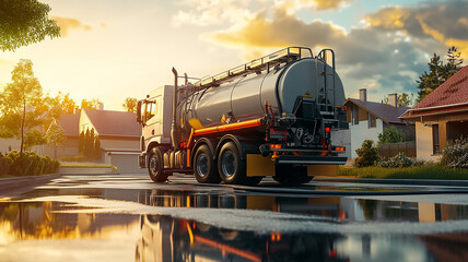 Modern Vacuum Truck on Residential Street