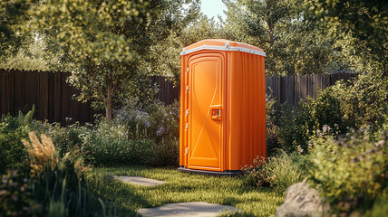 Orange Sanitation Cabin in Backyard