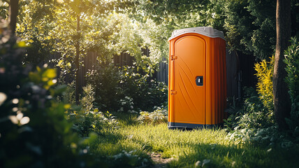 Orange Portable Toilet in Forest