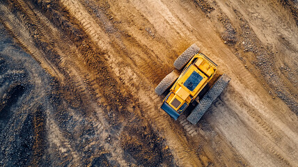Top-Down View of Bulldozer at Construction Site