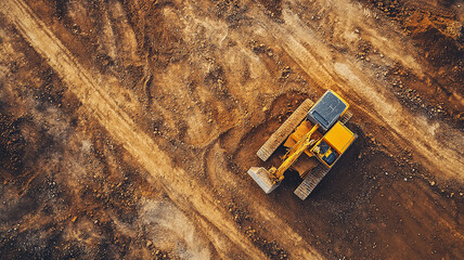Top-Down View of Bulldozer at Construction Site