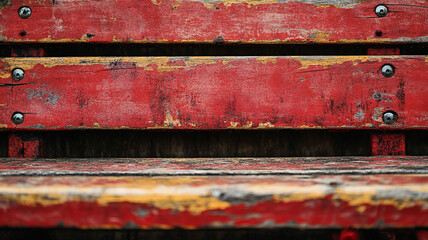 Weathered Red Wooden Bench