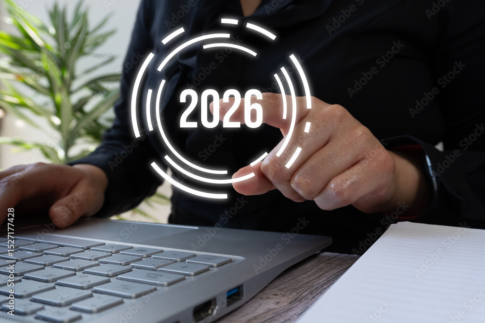 Aufkleber close-up of a businessman's finger pressing a virtual button with the text 