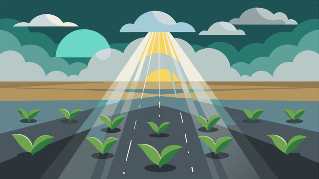 A silver lining of sunlight reflecting off the surface of the flooded soybean field.. Vector illustration