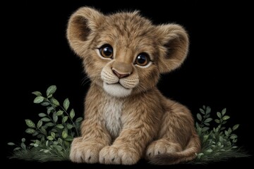 Obraz premium Adorable Lion Cub Wildlife Animal Portrait Cute Kitten Jungle Baby Nature Photography