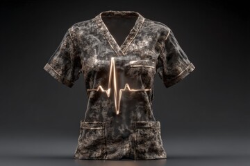 National Nurses Week   Dark Scrub Top with Gold Heartbeat