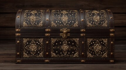 Vintage Ornate Trunk Antique Chest Decor Travel Dark Wood Luxury Retro Background