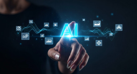 Artificial Intelligence technology concept with glowing AI lettering and icons