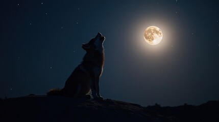 Silhouette wolf howling at full moon