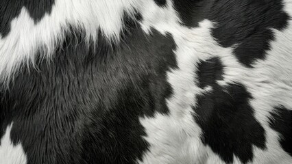 Close-Up Texture of Black and White Cow Hide A Detailed Look at the Unique Patterns and Fur