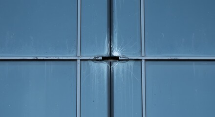 Exterior building facade with damaged panels requiring repair and maintenance services now available on transparent background