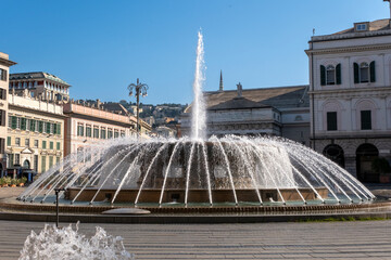 Iconic Bronze Fountain In Piazza De Ferrari in Genoa, Italy