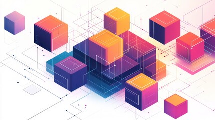 Obraz premium Abstract geometric shapes, interconnected cubes, vibrant colors, digital art, background