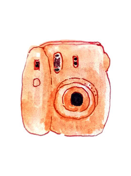 orange camera watercolor illustration isolated on white