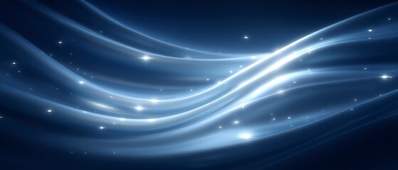 Obraz premium Elegant Blue Abstract Background Smooth Waves Glowing Particles Cinematic Lighting