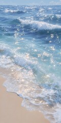 Fototapeta premium Sparkling Ocean Waves on Sandy Beach Summer Vacation Serenity