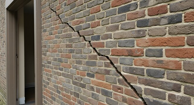 Brick wall crack repair inspection services for home foundation and building restoration projects on transparent background