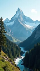 High angle, film camera photographs majestic mountain range, adventure, film