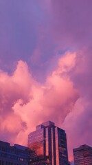 Pink sunset over city buildings