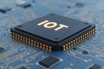 IoT Connecting Smart Devices Illustrated on a Processor.Generated AI