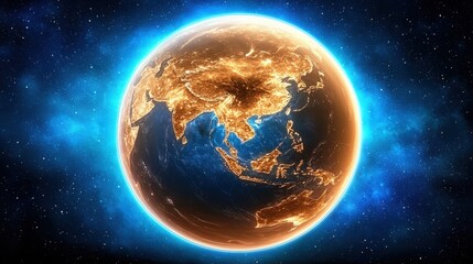 Fototapeta premium Digital Earth at Night Asia Illuminated by City Lights and Stars