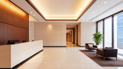 Elegant Hotel Lobby Concierge Desk with Customer Check-in, Luxurious Service Moment, Copy Space for Text. 3d rendering