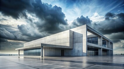 Modern Square Building Under Cloudy Sky , concrete, architecture,  concrete, architecture, urban landscape, building