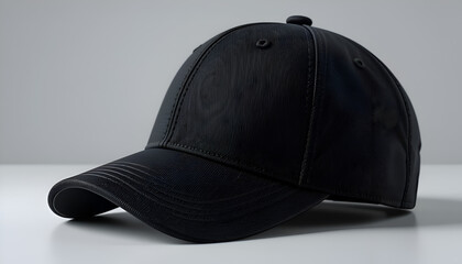Sleek Black Baseball Cap with Curved Brim – Minimalist Studio Look on White Surface

