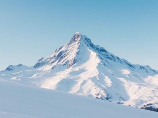 A snow-capped mountain peak in a winter setting