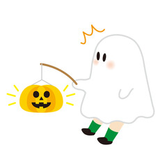 ハロウィンのカボチャのランタンを持ったオバケ4
