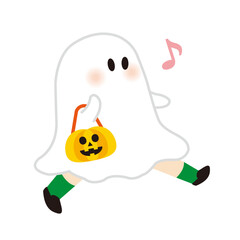 ハロウィンのカボチャのランタンを持ったオバケ10