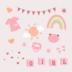 Cute Baby Girl Clipart – Pink Infant Elements for Newborn Design and Celebration