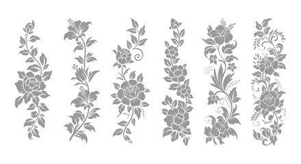 Fototapeta premium Elegant Vertical Floral Design Elements, A Beautiful Collection of Vintage-Inspired Flourish Borders and Dividers, Perfect for Adding Natural Beauty to Your Projects