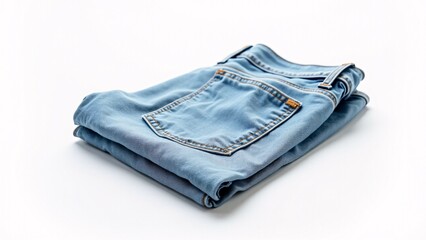 Folded Blue Jeans On White Background