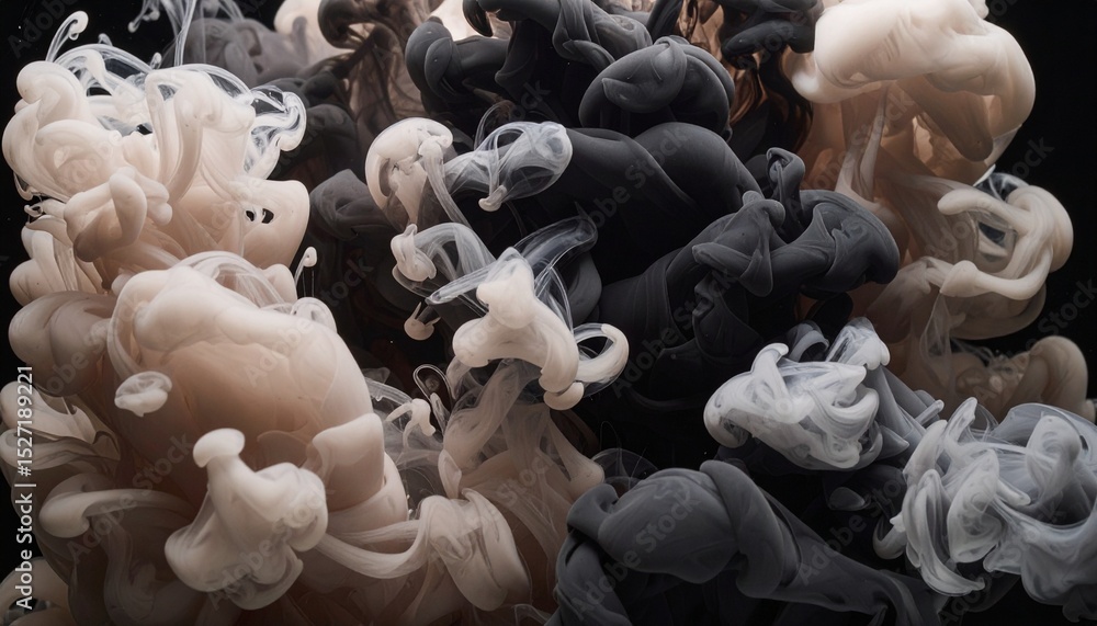 Poster the mesmerizing dance of black and white smoke creates an ethereal and abstract cloud, mixing and sw