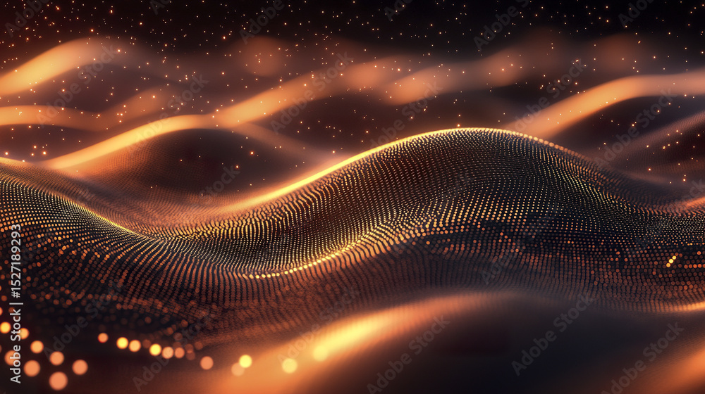 Poster abstract technology background with glowing waves and particles creating mesmerizing effect