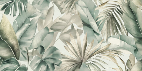 Subtle Tropical Jungle Leaf Seamless Pattern. Elegant Botanical Foliage Nature Design for trendy design, textile, packaging, fabric, wallpaper, branding, stationery, wrapping paper interior decor.