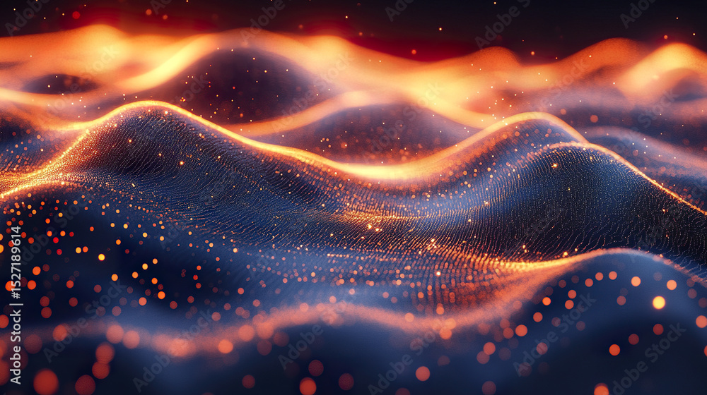 Poster abstract technology background with glowing waves and particles creating dynamic visual effect