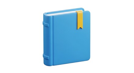 An isolated blue book with a yellow bookmark, a symbol of knowledge and reading