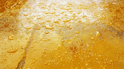 Golden surface with water droplets reflecting light.
