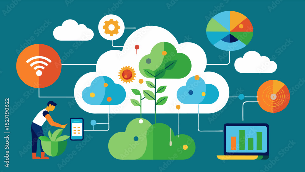Poster a visualization of a cloudbased ai platform that connects farmers from different regions and allows 