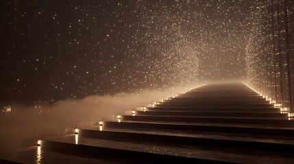 Lit Staircase with Smoke and Dazzling Sparkling Light, Mystical and Dreamlike Atmosphere