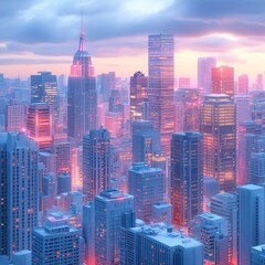 Fototapeta premium Low polygonal 3D futuristic cityscape model in soft pastel tones, clean and modern design, architectural visualization of urban development, digital art concept of minimalist metropolis